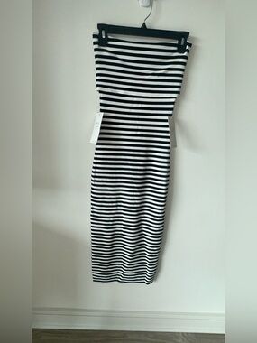 Double Zero Black & White Striped Midi Tube Dress